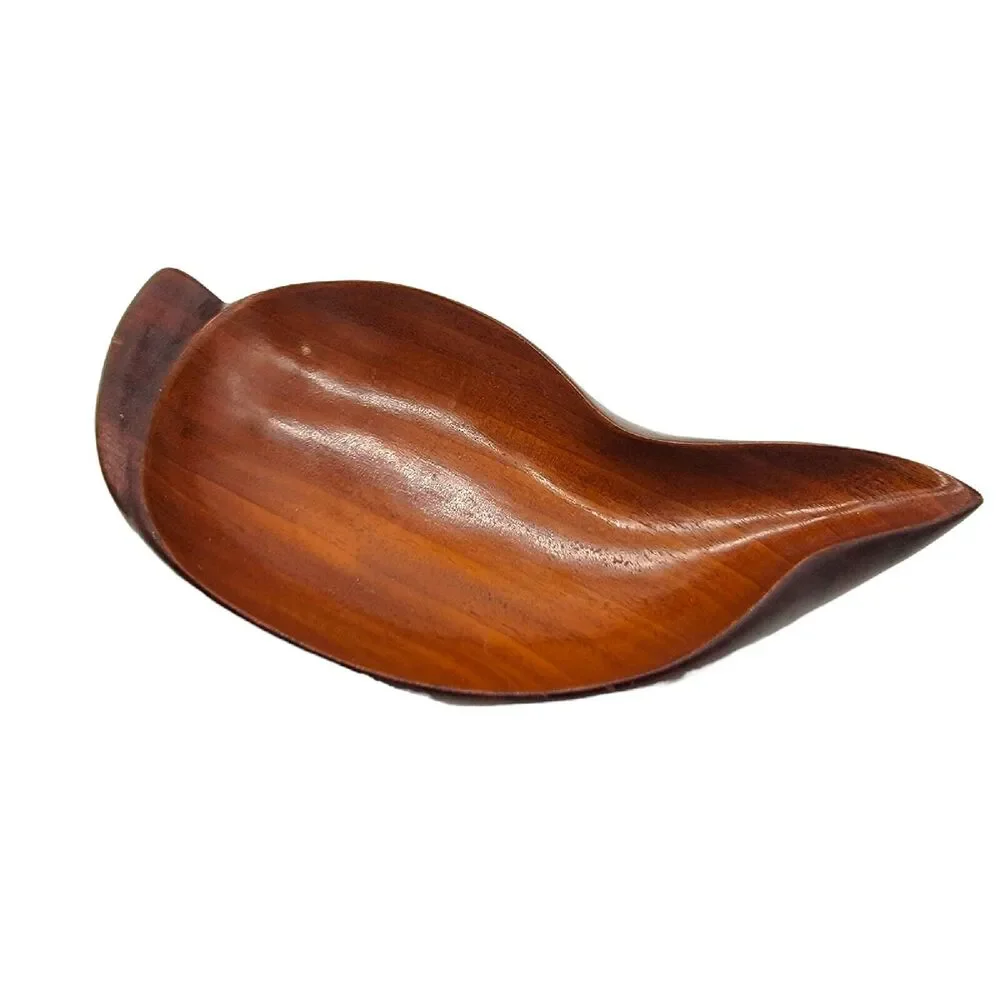 VINTAGE MCM Pantalcraft Hand Carved Mahogany Leaf Serving Tray Made in Haiti